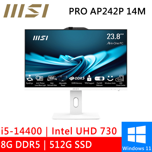 微星 PRO AP242P 14M-624TW 24型 白(i5-14400/8G DDR5/512G PCIE/W11)