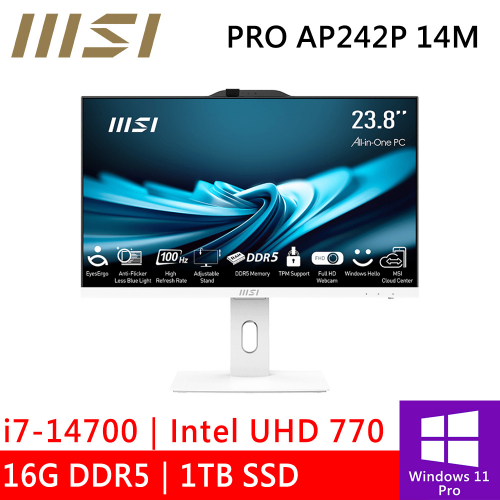 微星 PRO AP242P 14M-626TW 24型 白(i7-14700/16G DDR5/1TB PCIE/W11P)