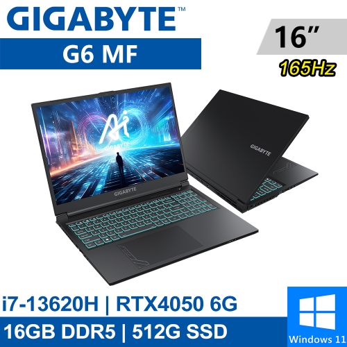 技嘉 G6 MF-H2TW853KH 16吋 黑(i7-13620H/16G DDR5/512G PCIE/RTX4050 6G/W11)