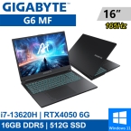 技嘉 G6 MF-H2TW853KH 16吋 黑(i7-13620H/16G DDR5/512G PCIE/RTX4050 6G/W11)