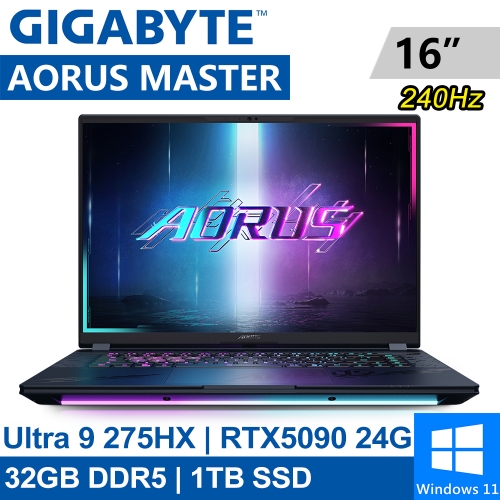 AORUS MASTER 16 BZHC6TWE64SH 16吋 暗潮靛(Intel Ultra 9 275HX/32G DDR5/1TB PCIE/RTX5090 24G/W11) ●預購排單出貨●