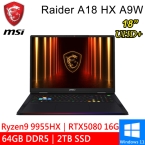 微星 Raider A18 HX A9WJG-043TW 18吋 黑(AMD Ryzen 9 9955HX/64GB DDR5/2TB PCIE/RTX5090 24G/W11)●預購排單出貨●