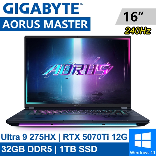 技嘉 AORUS MASTER 16 BXHC4TWE64SH 16吋 暗潮靛(Intel Ultra 9 275HX/32GB DDR5/1TB PCIE/RTX5070Ti 12G/W11)