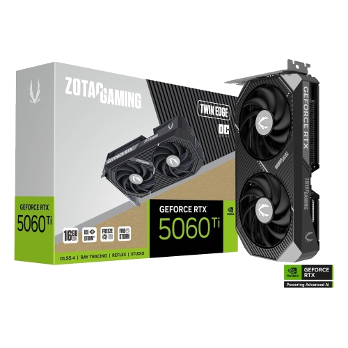 ZOTAC GAMING GeForce RTX 5060 Ti 16GB Twin Edge OC(2602Mhz/16G DDR7/1H3DP/22.05cm/雙風扇)